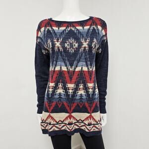 Chaps Denim Aztec Sweater Size M Southwestern Knit Womens Long Sleeve Tribal